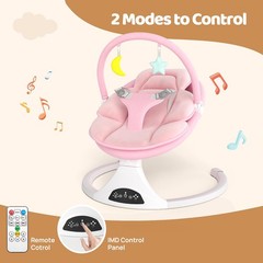 Electric Baby Swing Remote Control 5 Speeds Detachable Seat Pink 0-6M