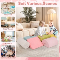 6 Pcs Toddler Climbing Blocks with Handles Chenille Fabric Cover Corner Play Gym