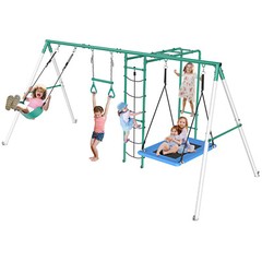Large Metal Swing Set for Kids Backyard Playground Set Swings, Ladder Monkey Bar