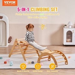 Pikler Triangle Set, 5 In 1 Toddler Climbing Toys Indoor Playground, Ramp