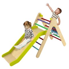 2-in-1 Wooden Climbing Triangle Set Triangle Climber w/ Ramp Multi-color