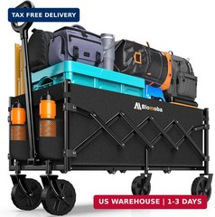 Blomoba 35” Extra Long Collapsible Wagon with Adjustable Handle, Lightweight Fo