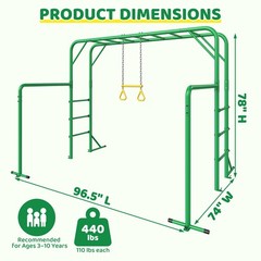 Jungle Gym Monkey Bars w/ Trapeze Swing 400lbs Weather-Resistant Outdoor Playset