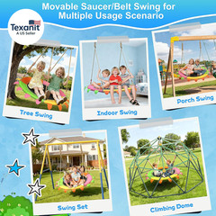 440Lbs Capacity Swing Sets for Backyard, 40 Inch Saucer Swing, A-Frame Metal, Be