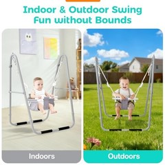 Baby Swing Set for Toddlers 6-36 Months, Foldable & Portable Swing for Gray