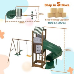 Backyard Playground Swing Set Kids Play House Tube Slide Sandbox Basketball Hoop