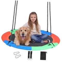 43″ Tree Swing for Kids Outdoor, Waterproof Large Round 43″-blue Green Orange