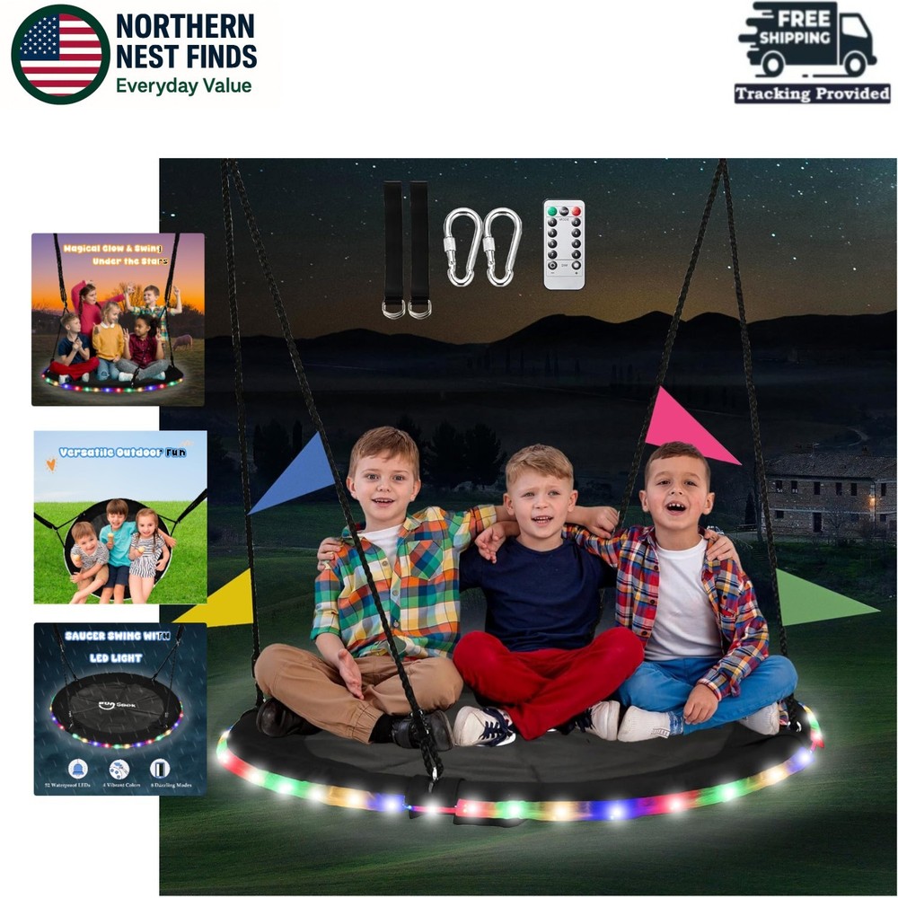 Versatile 900lbs Flying Saucer Swing with LED Light – Indoor & Outdoor Adventure