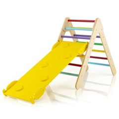 3-in-1 Wooden Climbing Triangle Set Adjustable Ramp Gift Kids With Sliding Board