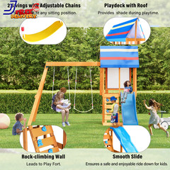 Wooden Outdoor Swing Set 3 in 1 Swing Set Outdoor Children’S Playset with Slide