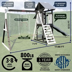 Wooden Swing Set 2 Swings Trapeze Play Fort Rock Climber Bench Slide Sandbox