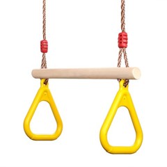 PELLOR Playground Children’s Wooden Trapeze Swing Bar with Plastic Gym Rings Swi