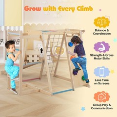 6-in-1 Jungle Gym w/Slide Rock Climbing Basketball Hoop Monkey Bar Rope Net