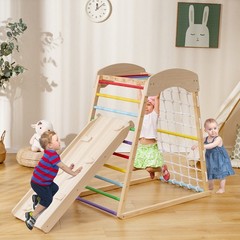 6-in-1 Wood Jungle Gym Reversible Double-sided Ramp Climbing Play Set Colorful