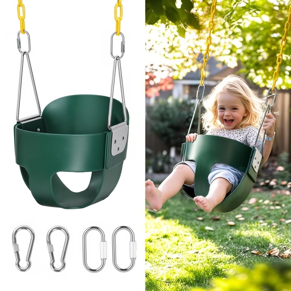 High Back Full Bucket, Toddler Swing with Coated Chains & Triangle Dip Green