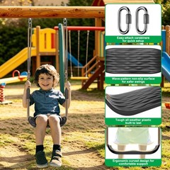 Non-Slip U-Shape Swing for Kids & Adults, HD Plastic w/Adj Ropes, Outdoor Black