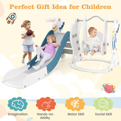 4 in 1 Toddler Slide and Swing Set, Indoor Outdoor Rocket Playset Gym with Baby