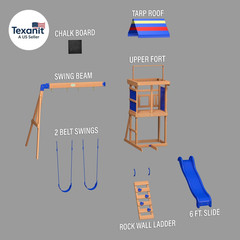 Bay Pointe Cedar Wood Swing Set with Wave Slide, Play Deck, Rock Wall Ladder, Be