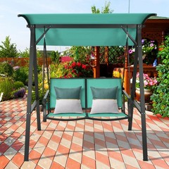 60x44x65in 2-Person Steel Patio Swing w/ Adjustable Weather-Resistant Canopy