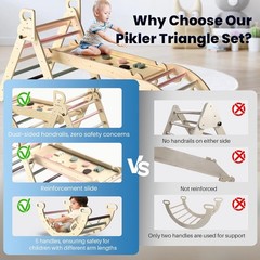 BlueWood Pikler Triangle Set, 7-in-1 Foldable Wooden Toddler Climbing Toys
