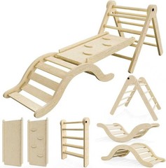Pikler Triangle Set Climber 5 in 1, Climbing Toys Indoor Folding with Ramp & …