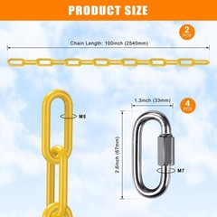 SELEWARE 2 Pack 100 Inch Hanging Swing Chain with 4 Carabiners, 1000LB Capaci…