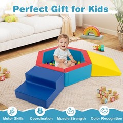 3 PCS Baby Foam Climbing Blocks w/Ball Pit Triangle Stair 100 Ocean Balls