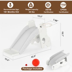 3In1 Kid Folding Slide With Climber,Basketball Hoop,Freestanding Slide Toy White
