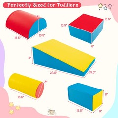 5-Piece Kids Climb Crawl Activity Playset Red Indoor Foam Blocks Soft Play Fun