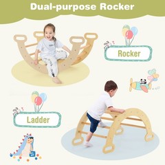 3-in-1 Kids Climber Set Toddler Wooden Play Arch with Sliding and Climbing Ramp