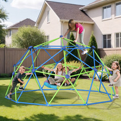 10FT Climbing Dome with Swing Set, Kids Dome Climber Jungle Gym Outdoor Play Tod