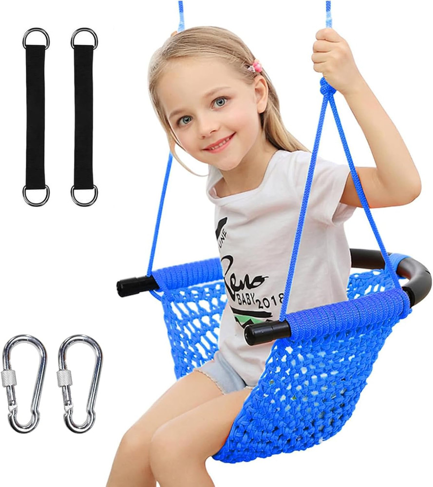 Adjustable Hand-Knitting Toddler Swing Seat for Indoor/Outdoor Use (Blue)