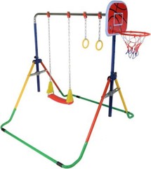 Adjustable Kids Gymnastics Bar Set w/ Swing, Rings, Hoop – Home Training & Fun