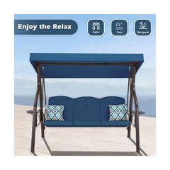 3-Seat Outdoor Porch Swing with Stand, Patio Swing with Canopy, 2 in 1 Porch …
