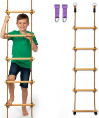 Wooden Rope Ladder for Kids – 6Ft Outdoor Climbing Ladder with Real Wood Rungs,