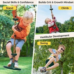 DECORLIFE Tree Swing for Kids Climbing Rope Disc Swing with Platforms, Green