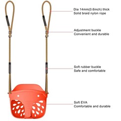 High Back Full Bucket Toddler Swing Seat with Adjustable Rope and Carabiners,…