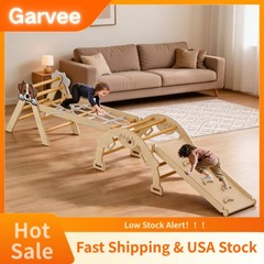 Natural Wood Made 4-in-1 Triangle Indoor Climbing Frame For Toddlers, Jungle Gym