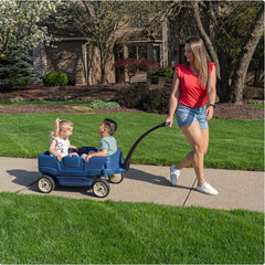 Step2 Neighborhood Wagon Toddler Ride On Toy 2 Seats Folding Handle Blue Plastic