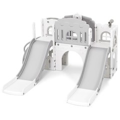 9 IN 1 Kids Double Slides Toddler Backyard Playground Playset Outdoor Indoor