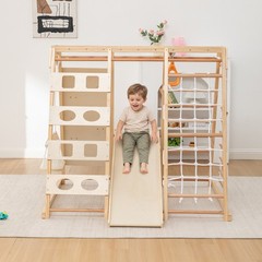 Wooden Slide And Climbing Wall For Toddlers 3+, Natural Wood, 176 Lbs Capacity