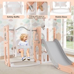 7-in-1 Toddler Slide & Swing Set Indoor Playground for Kids Age 1-3 Years Old