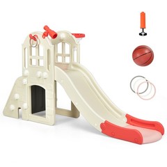 6-In-1 Large Slide for Kids Toddler Climber Slide Playset w/ Basketball Hoop