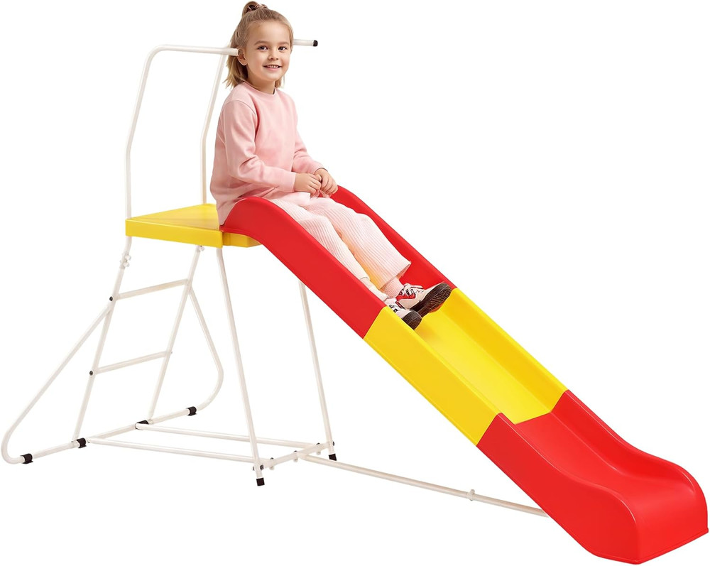 6Ft Slide for Kids, Metal Freestanding Playground Equipment with Climbing Ladder