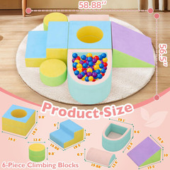 Toddler Climbing Toys Indoor, 6-Piece Baby Foam Climbing Blocks with Ball Pit, C
