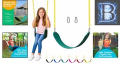 Outdoor Swing Set Replacement – Durable Green Swing Seat with Chains, 300 lbs