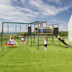 Large Metal Swing Set with 2 Swings, Tunnel, Slide,Climbing Ladder Monkey Bars