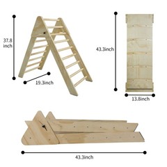 Fionafurn Pikler Triangle Ladder Foldable 2-in-1 Ramp Slide Natural Wood