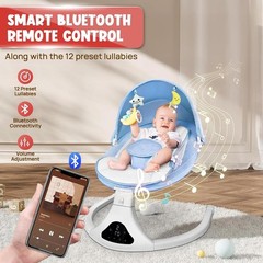Electric Baby Swing Remote Control 5 Speeds Detachable Seat Blue 0-12M