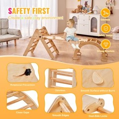 Pikler Triangle Set 5in1 Montessori Climbing Toys for Toddlers 1-3 M Wood